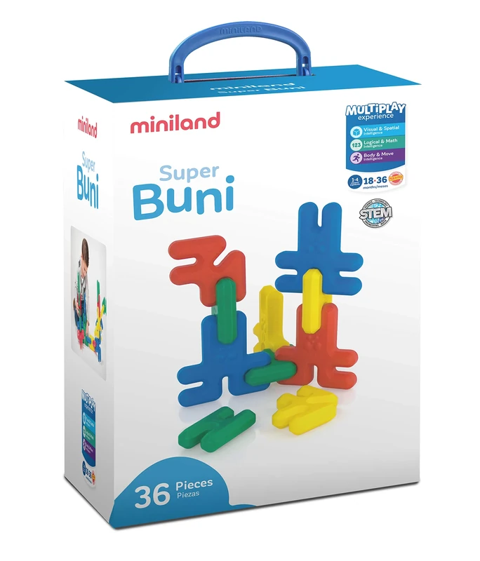 Miniland Miniland32220''''Super Kim Buni'''' Construction Game in Case (36-Piece)'', Multi-Color