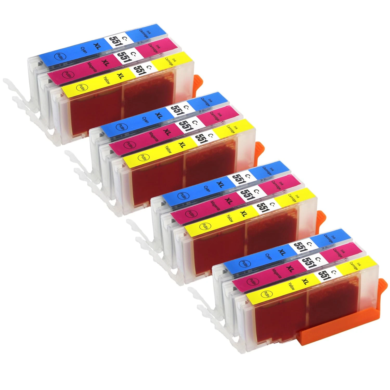 4 Go Inks C/M/Y Set of 3 Ink Cartridges to replace Canon CLI-551 Compatible/non-OEM for PIXMA Printers (12 Pack), High Capacity (XL)