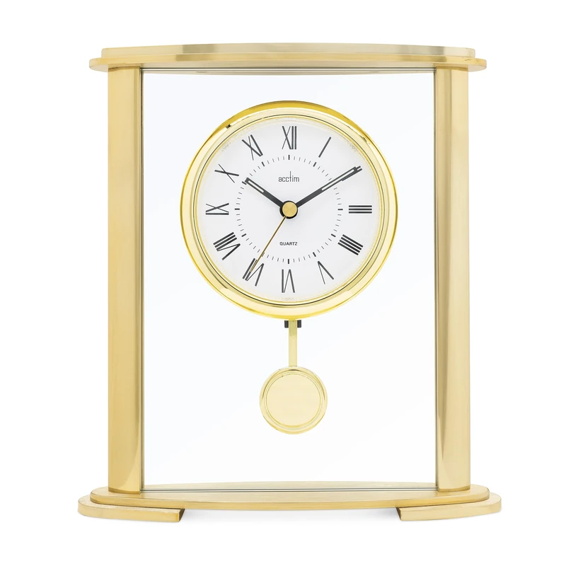 Acctim Welwyn Pendulum Mantel Clock Quartz Polished Metal & Glass Floating Effect Gold