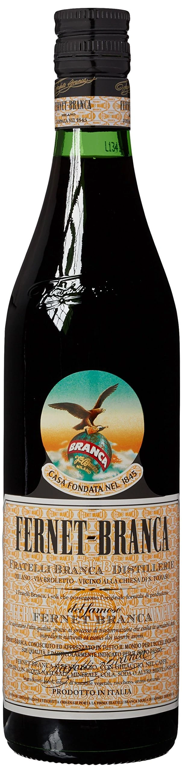 Fernet-Branca, Italian Herbal Liqueur, 70cl, 39% ABV, Digestif Liqueur with Deep, Woody Notes, Bitter Finish, 27 Herbs and Spices, Secret Recipe, Ideal as Amaro Digestivo or in Cocktails, Gift Idea