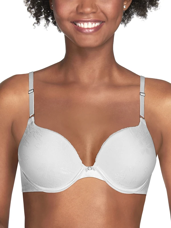 Vanity Fair Women's Ego Boost, Adds Up to One Full Cup Size, Underwire Push Up Bras, Opaque, White Jacquard, 34B