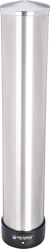 San Jamar C3400P Stainless Steel Pull-Type Beverage Cup Dispenser, 350-710 ml Cup Size, 597 mm Tube Length, 70-98 mm Rim Diameter