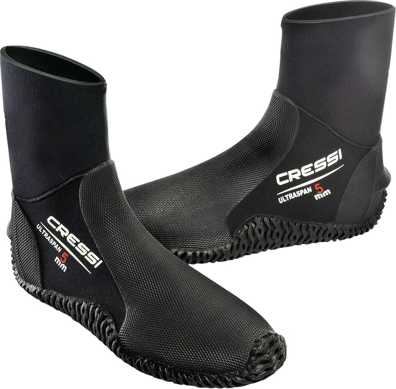Cressi Ultraspan Dive Boots 5mm Premium Neoprene, Black - M-7/7.5
