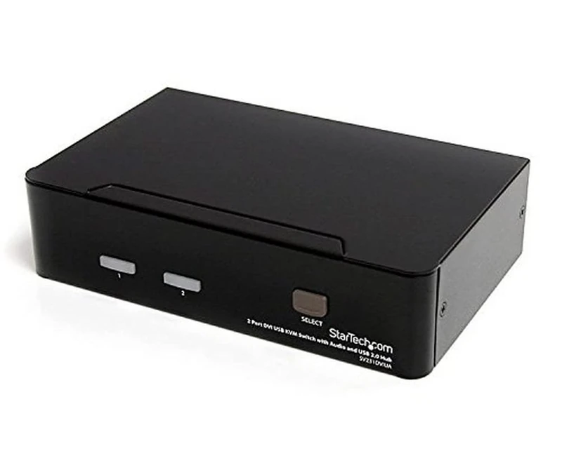 StarTech.com 2 Port DVI KVM Switch - USB DVI Dual Link - Hot-key & Audio Support - 1920x1200 KVM Switch - KVM Video Switch (SV231DVIUA), Black
