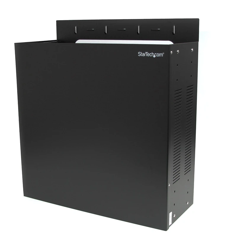 StarTech.com 4U Vertical Wall-Mount Server Rack Enclosure - 18.9in deep - 2 Post - 61lb - 19in Low Profile Steel Network Equipment Cabinet (RK419WALVO), black
