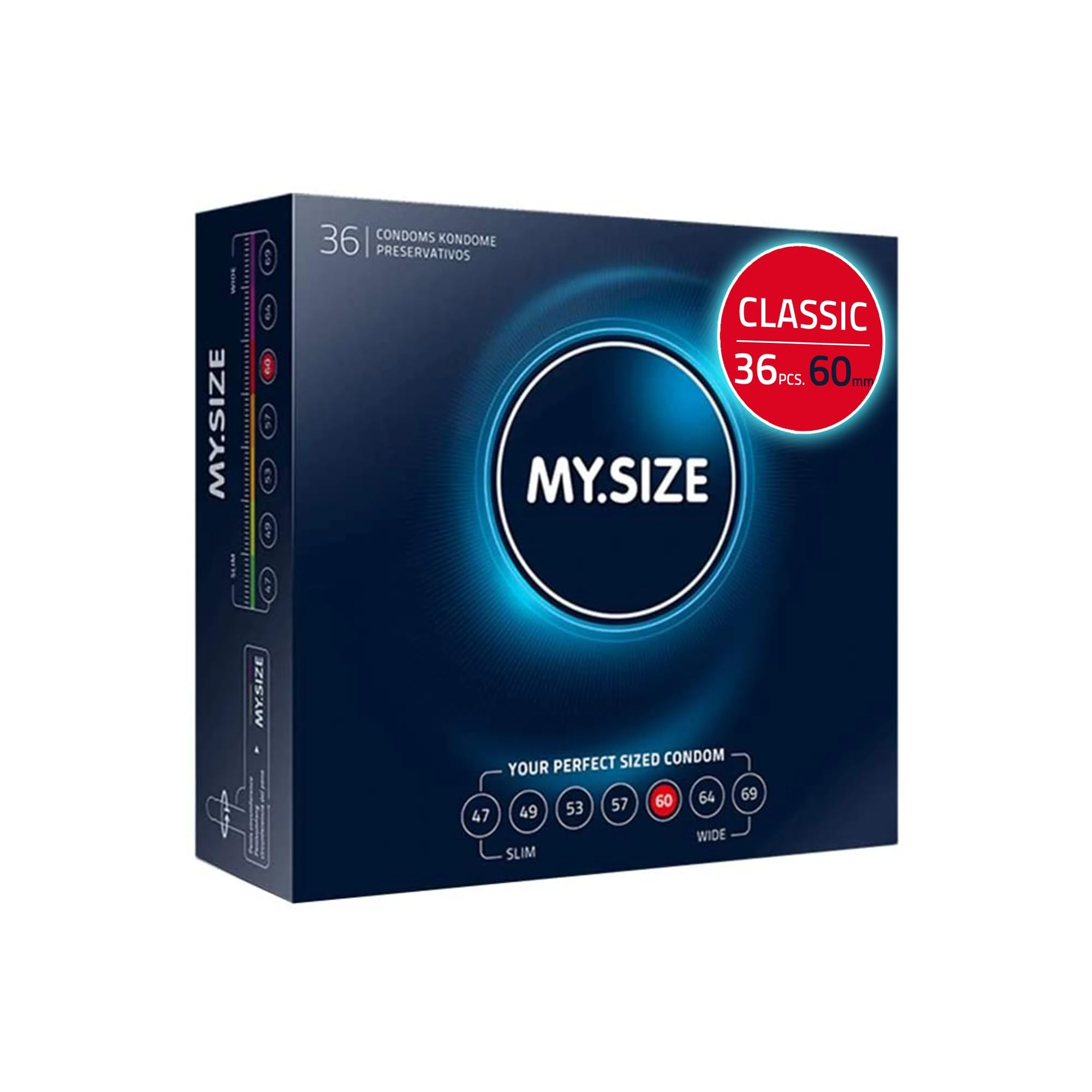 MY.SIZE Classic Premium Condoms Size 5 I 60 mm Width I 36 Pieces Bulk Pack I True to Touch Gossamer I Thin 0.07 mm Wall Thickness I Vegan