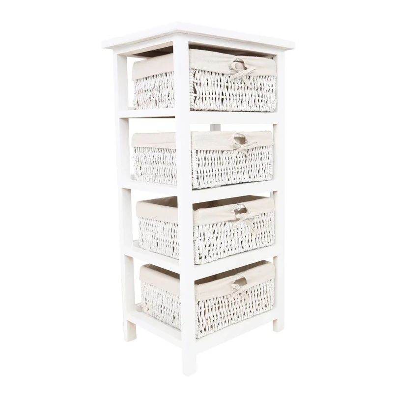 Premier Housewares Wooden Storage Unit with 4 Maize Baskets, White, 82 x 40 x 32 cm