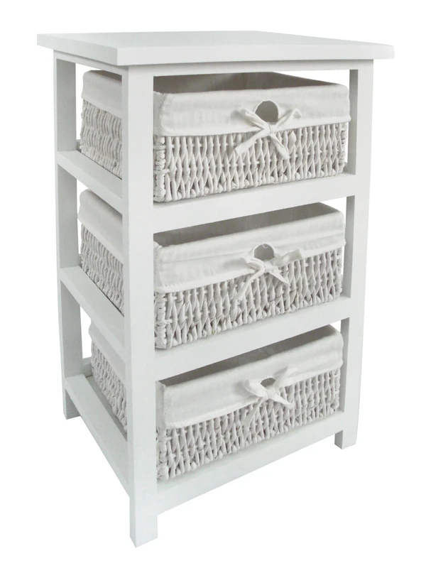 Premier Housewares Wooden Storage Unit with 3 Maize Baskets, White, 63 x 40 x 32 cm