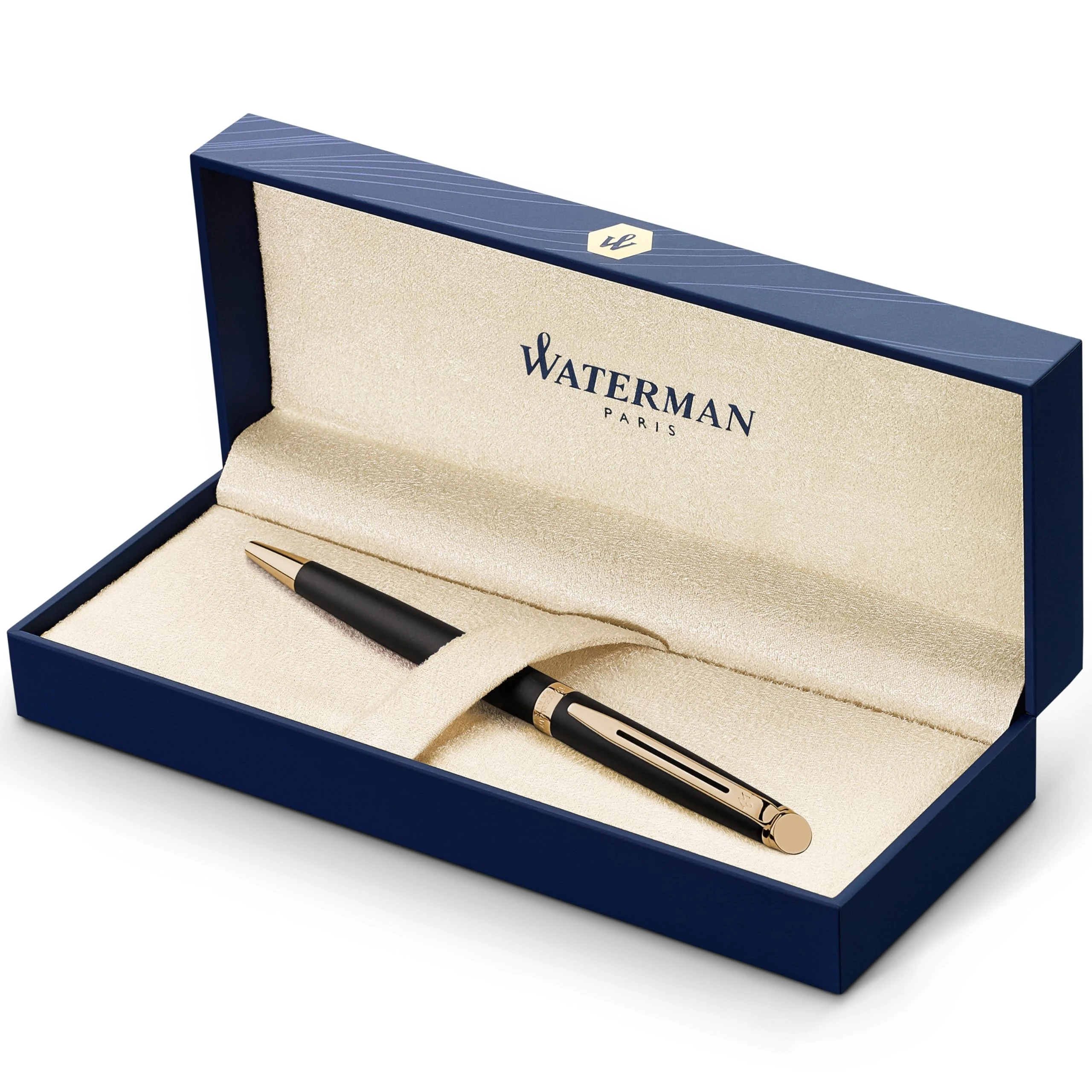 Waterman Hémisphère Ballpoint Pen | Matte Black with 23k Gold Trim | Medium Point | Blue Ink | Gift Box