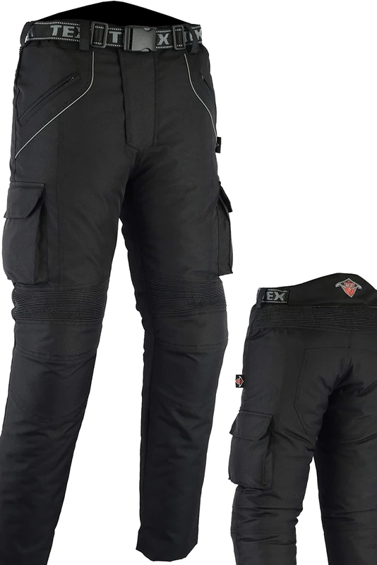 Texpeed Mens All Black Waterproof Armoured Motorcycle Motorbike Biker Trousers/Pants With CE Armour (EN 1621-1) - 32W / 30L