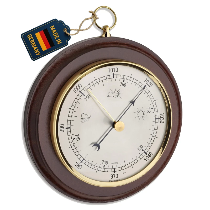 TFA-Dostmann Analogue Walnut Barometer, 29.4001, Time Forecast, Air Pressure Measurement, Brown