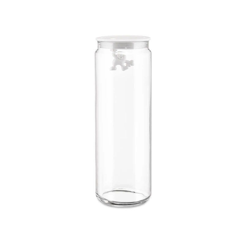 Alessi AMDR08 W Glass Gianni Jar A Little Man Holding On Tight Extra Large Kitchen Box with Hermetic Lid in Thermoplastic Resin, White, 2000 ml - Image 1