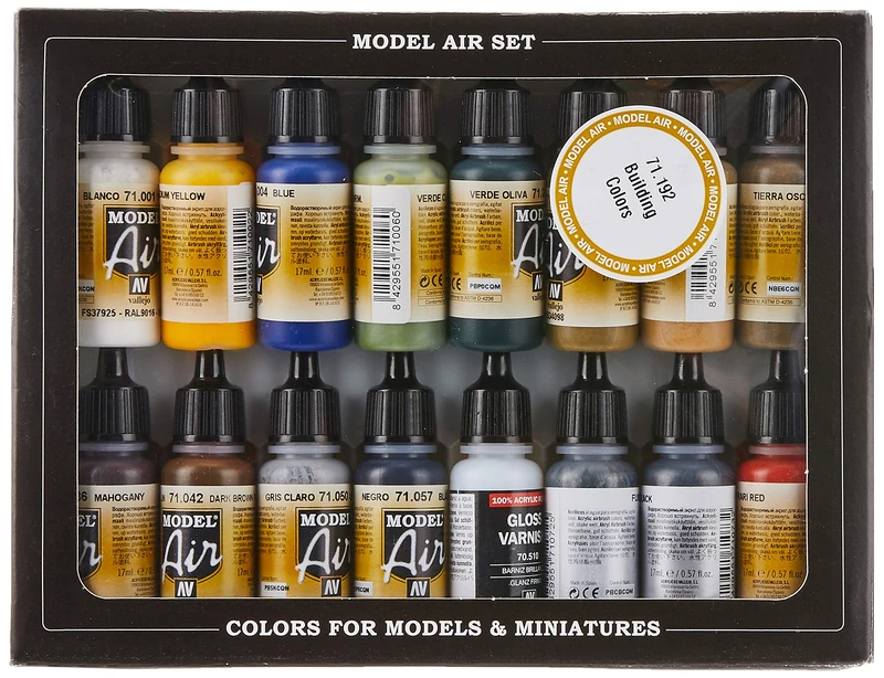 Vallejo Model Air Building Acrylic Paint Set for Air Brush - Assorted Colours (Pack of 16)