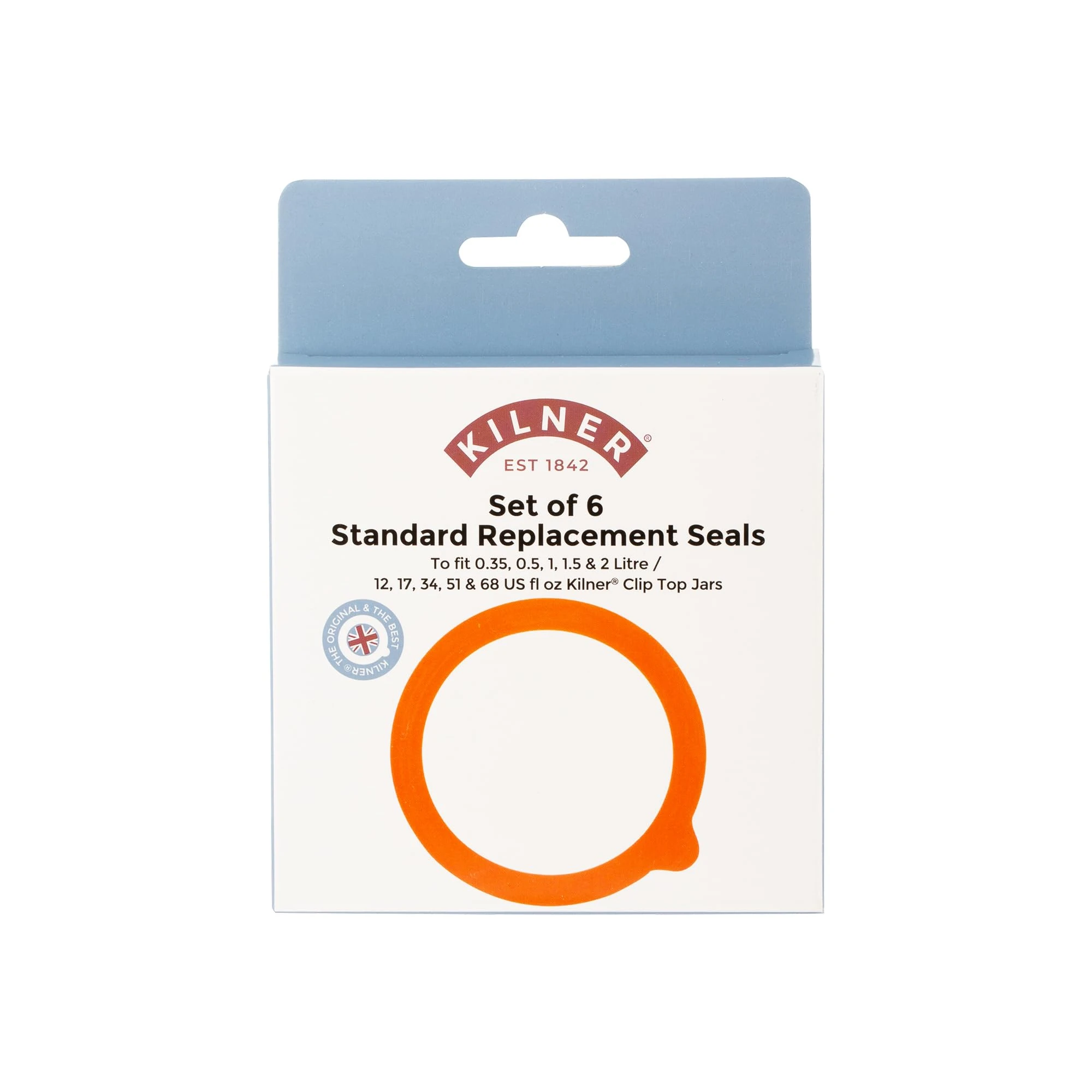 Kilner Replacement Rubber Seals Pack of 6 Airtight Food-Safe Seals for Round and Square Clip Top Jars (0.35 L to 2 Litre) Durable, Reusable, and Ideal for Preserving and Storage