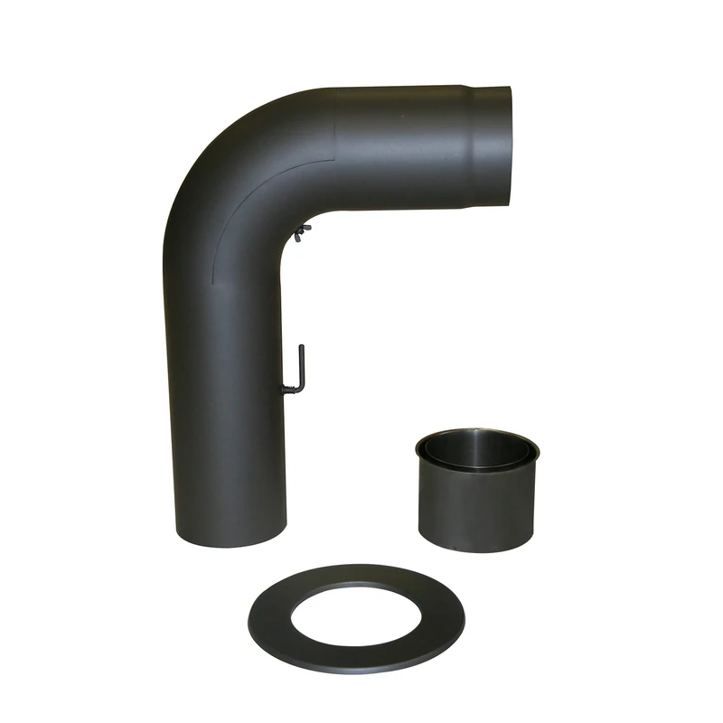 Kamino-Flam 3 Piece Elbow Pipe Set Ø 15 cm, Senotherm Heat Resistant Lacquered Elbow Chimney Stove Pipe with Throttle Valve and Door, Double Wall Lining and Rosette, Smooth Bend, Cast Iron Grey