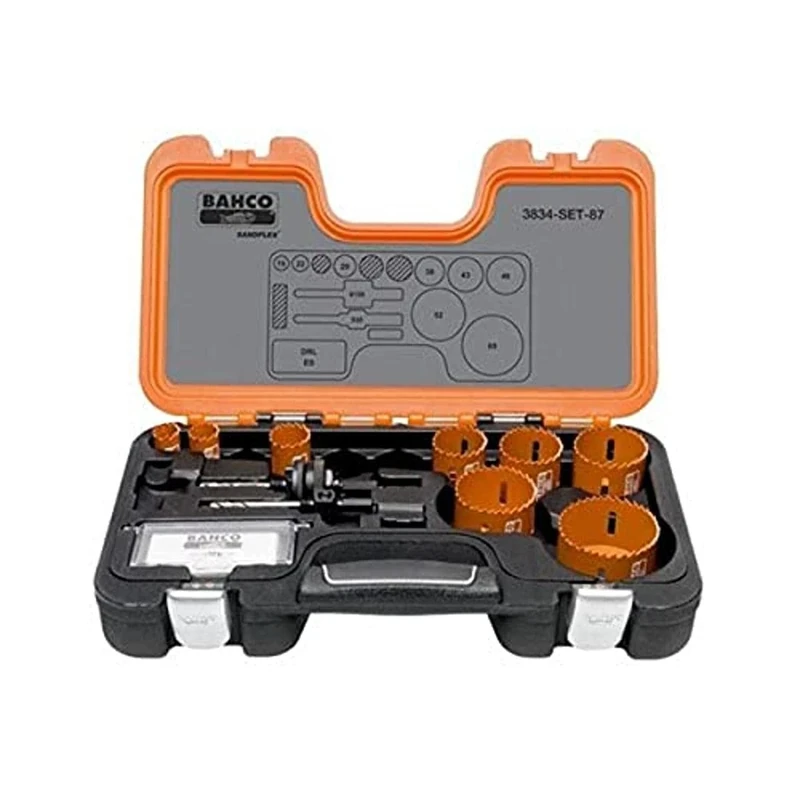 Bahco 3834-SET-87 "Sand Flex" Bi-Metal Hole Saw, 0 V, Black/Orange, 19-65 mm, Set of 14 Piece