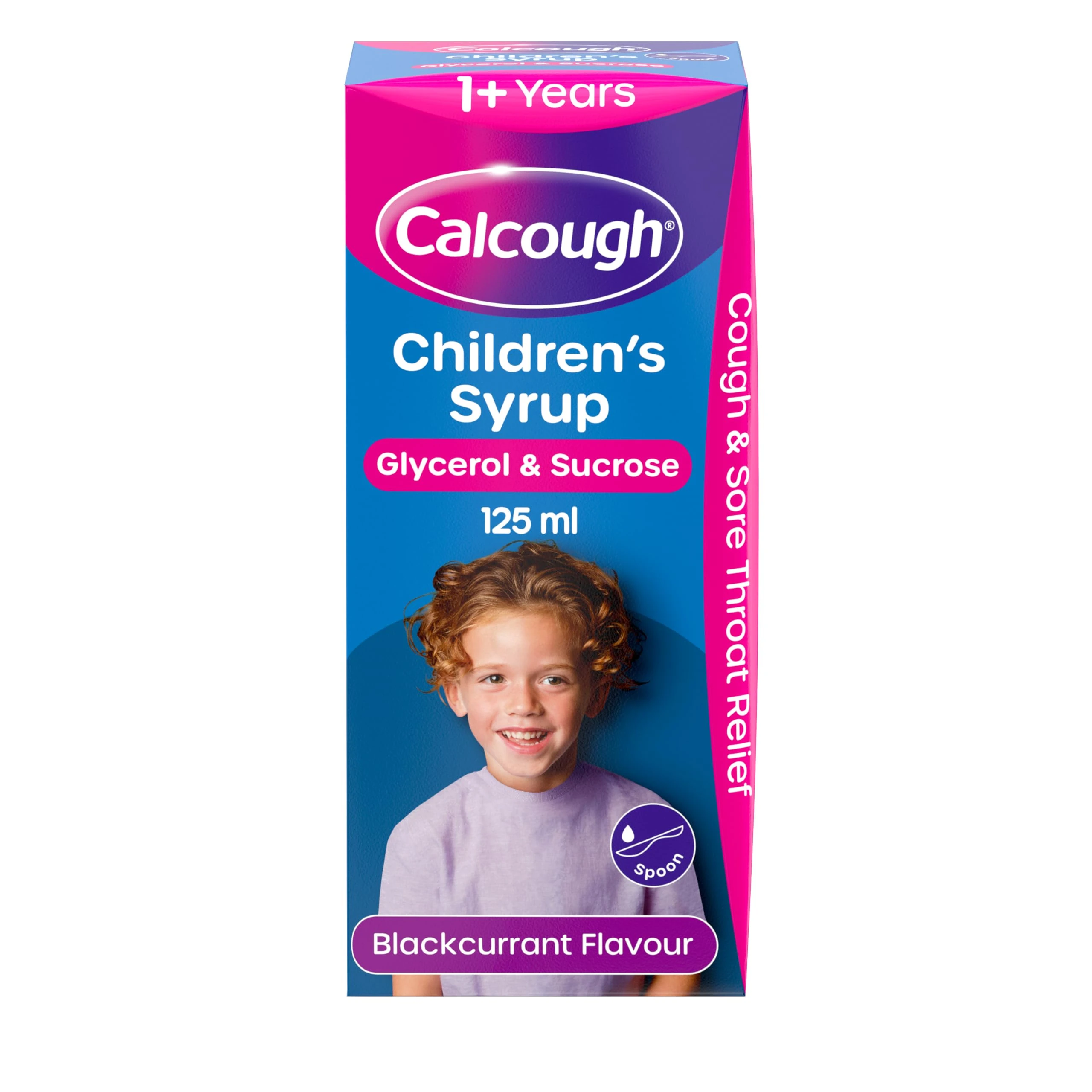 Calcough Children's Syrup, Cough & Sore Throat Relief for 1+ Year, Blackcurrant Flavour, 125ml