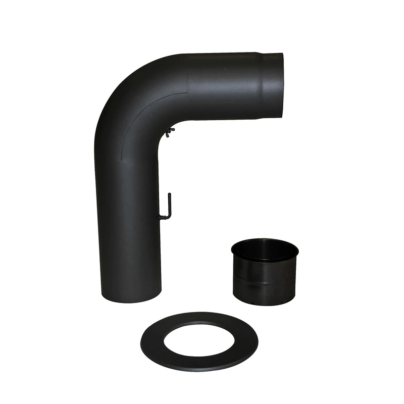 Kamino-Flam 3 Piece Elbow Pipe Set Ø 15 cm, Senotherm Heat Resistant Lacquered Elbow Chimney Stove Pipe with Throttle Valve and Door, Double Wall Lining and Rosette, Smooth Bend, Matt Black