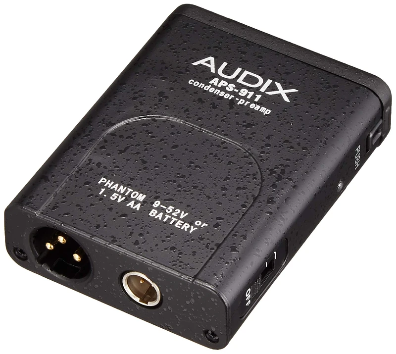 Audix AX APS911 AA Battery Phantom Power Adapter – XLR to Mini XLR, On/Off Switch, Bass Roll-Off, for Condenser Microphones