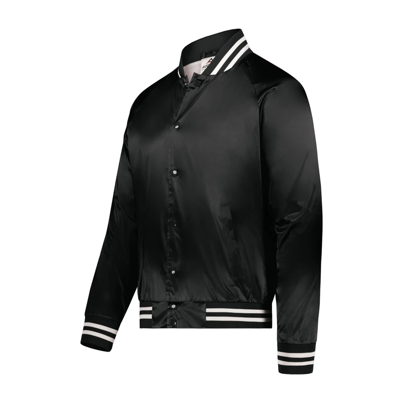 Augusta Sportswear Men's Augusta Satin Baseball Jacket/Striped Trim, Black/White, XL - Image 1