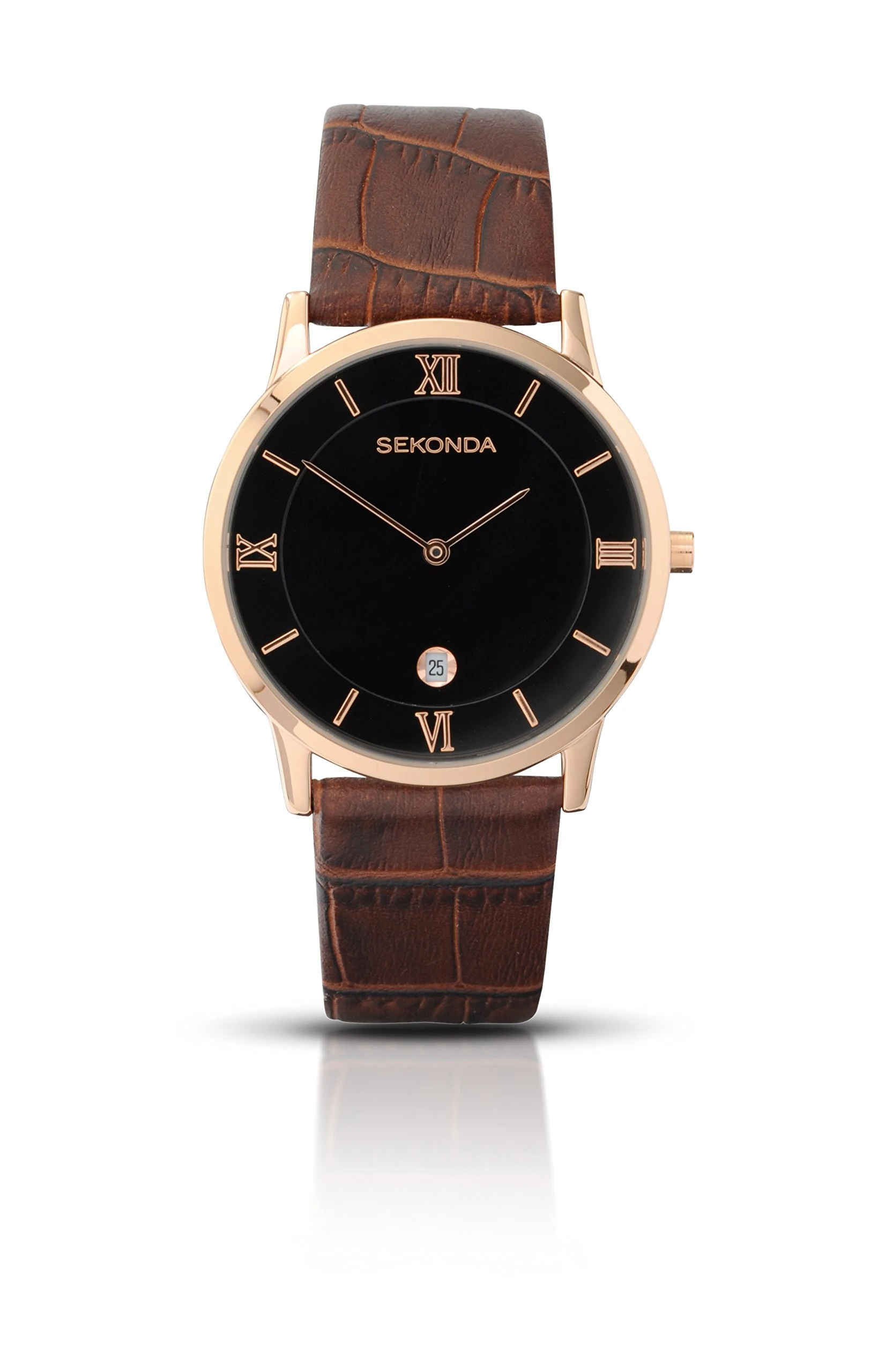 Sekonda Men's Quartz Watch with Black Dial Analogue Display and Brown Leather Strap 3207.27