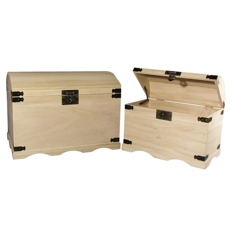 Rayher Set of Two Large Wooden Chests, Wood Chest for Storage, DIY Keepsake Box, Natural Wood, 37x21x26cm and 44.8x28.8x32cm, 6153900