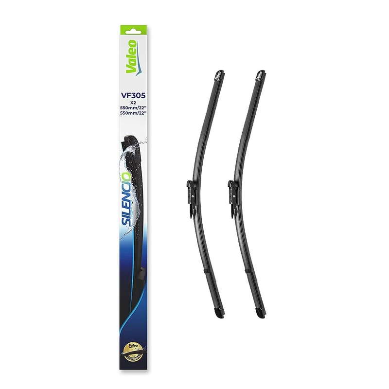 VALEO Silencio Wiper - VF305 - Kit of High Performance, Superior Road Visibility, Easy Installation Original Flat Blades 550mm/550mm - Front - Set of 2 Wiper Blades - 574341