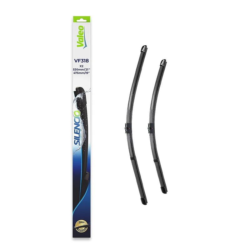 VALEO Silencio Wiper - VF318 - Kit of High Performance, Superior Road Visibility, Easy Installation Original Flat Blades 530mm/475mm - Front - Set of 2 Wiper Blades - 574318