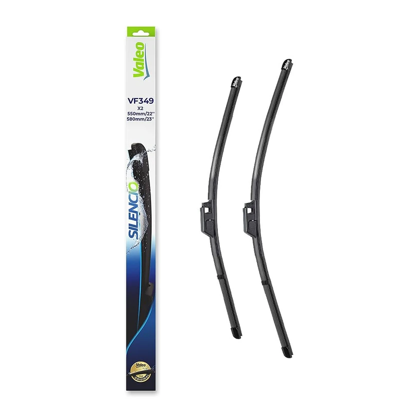 VALEO Silencio Wiper - VF349 - Kit of High Performance, Superior Road Visibility, Easy Installation Original Flat Blades 550mm/580mm - Front - Set of 2 Wiper Blades - 574353