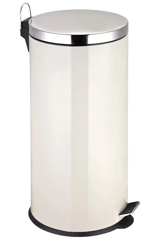 Premier Housewares 30L Pedal Bin - Slim Cream Stainless Steel Recycling Bin for Kitchen - 65 x 30 x 36 cm