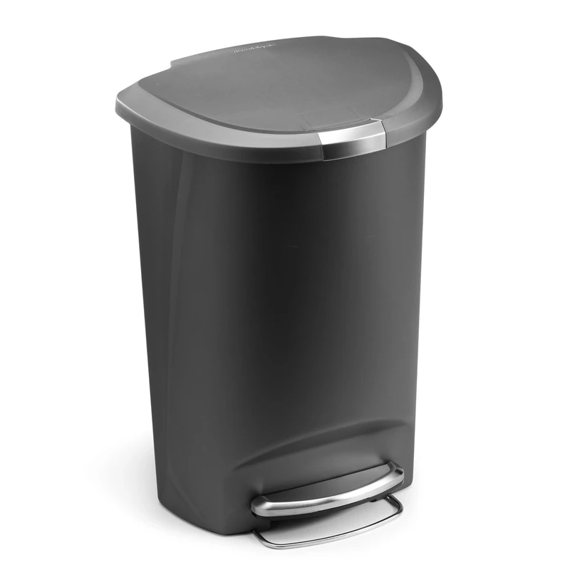 simplehuman CW1357 50L Semi-Round Kitchen Pedal Bin with Lid Lock, Silent Soft Close Lid, Strong Steel Pedal, Stay-Open Lid, Large Capacity, Grey Plastic