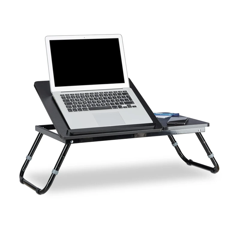 Relaxdays laptop table, lap desk, bed table, bed tray, notebook table, side table, laptop WTH 75 cm x 35 cm x 40 cm, wood, black, with reading flap, height-adjustable, foldable