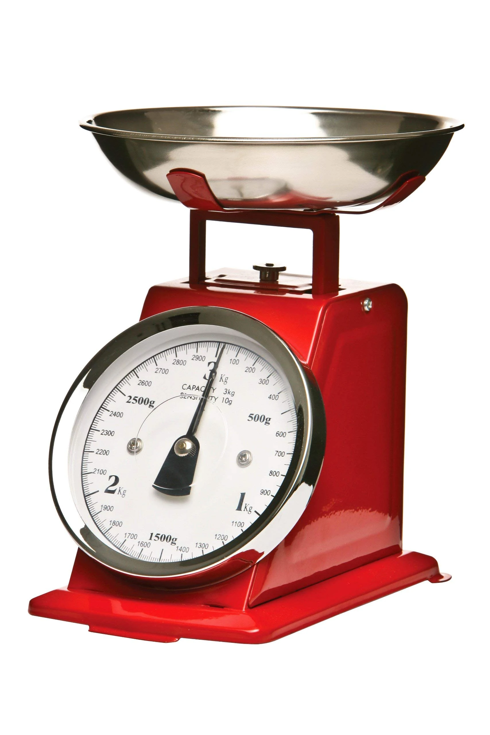 Premier Housewares 3KG Retro Kitchen Scale Weighing Scales Cooking Stainless Steel Kitchen Scales with Bowl Baking Scales Food Scales for Weighing, Red