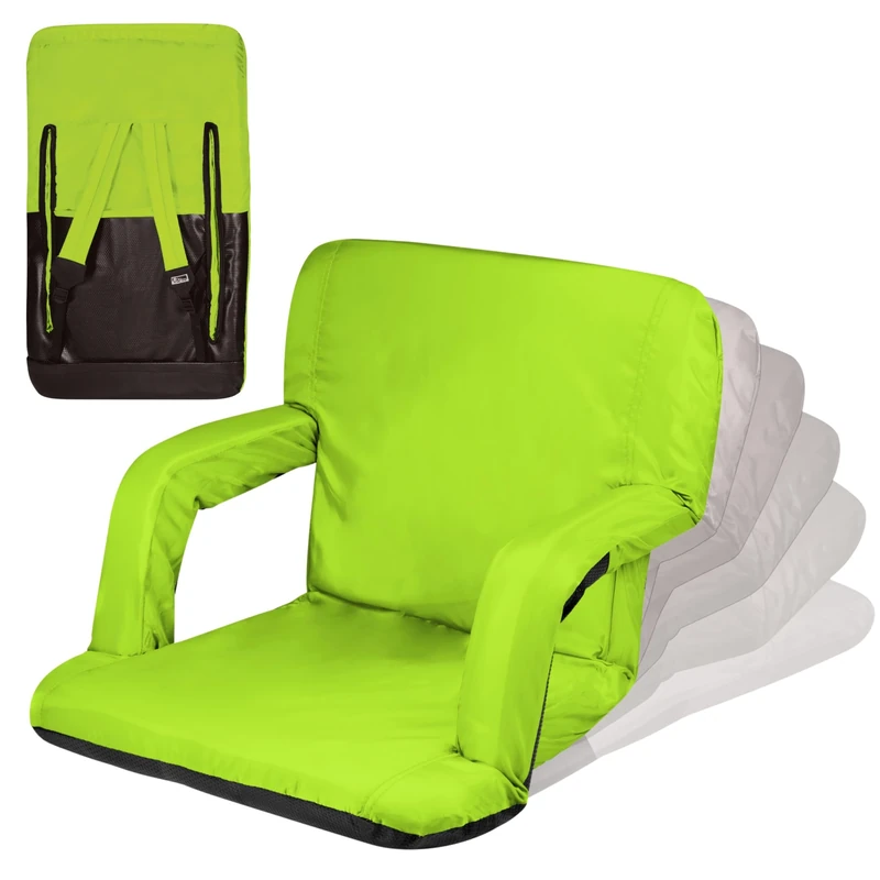 PICNIC TIME ONIVA - a Brand Ventura Reclining Stadium Seat with Back Support - Bleacher Seat - Beach Floor Chair, (Lime Green)