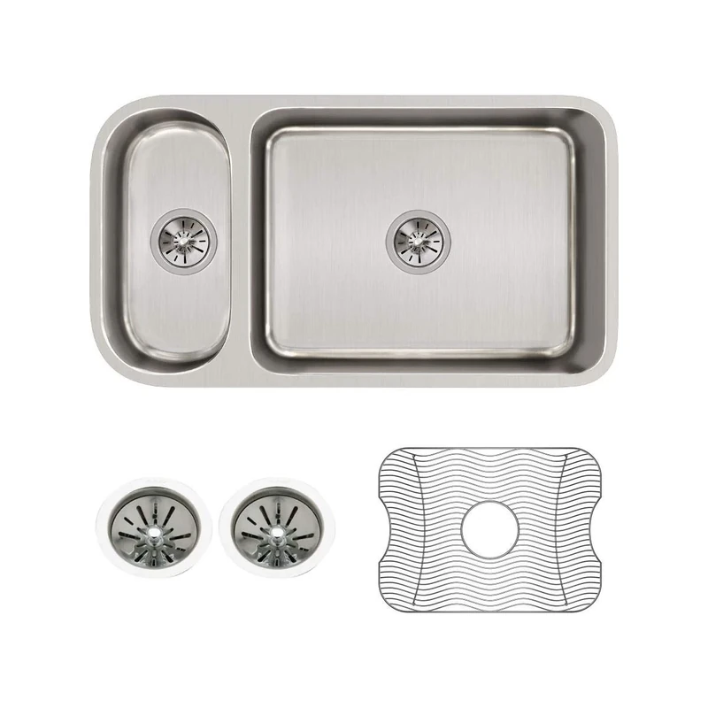 Elkay Lustertone ELUH3219DBG 30/70 Double Bowl Undermount Stainless Steel Sink Kit
