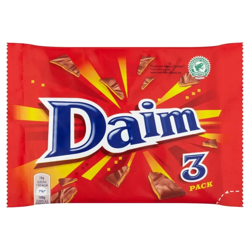 Daim Chocolate Bar Multipack, Crunchy Almond Caramel Covered in Milk Chocolate, Multipack of 3 x 28 g (Pack of 1)