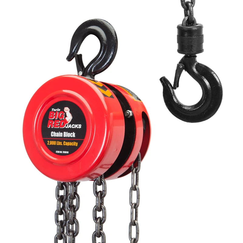 BIG RED Hand Chain Hoist 1 Ton 2000 Lbs Capacity 8ft/2.5m Torin Manual Chain Fall with 2 Heavy Duty Hooks, for Warehouse Automotive Machinery, Red, TR9010 - Image 1