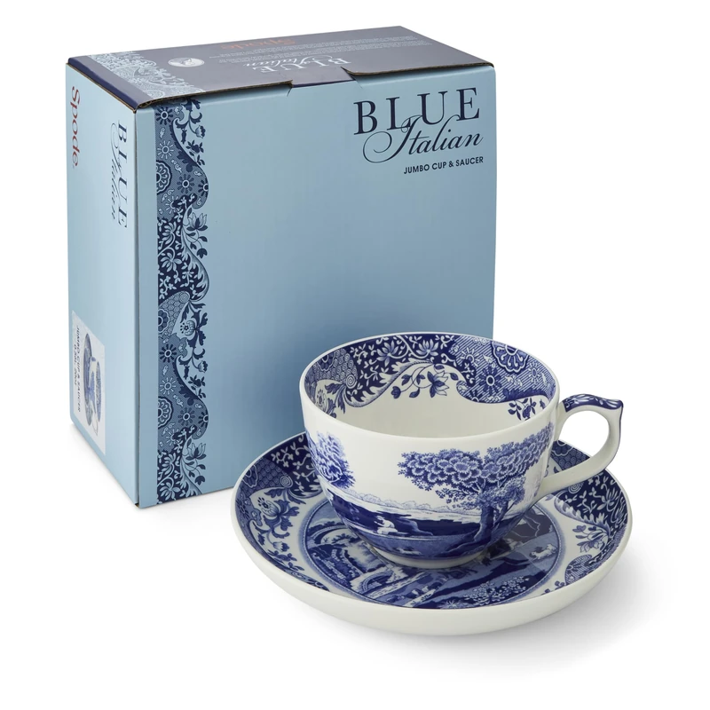 Portmeirion Home & Gifts BLI1290-X Jumbo Cup & Saucer, Blue & White, 0.56L/20fl.oz