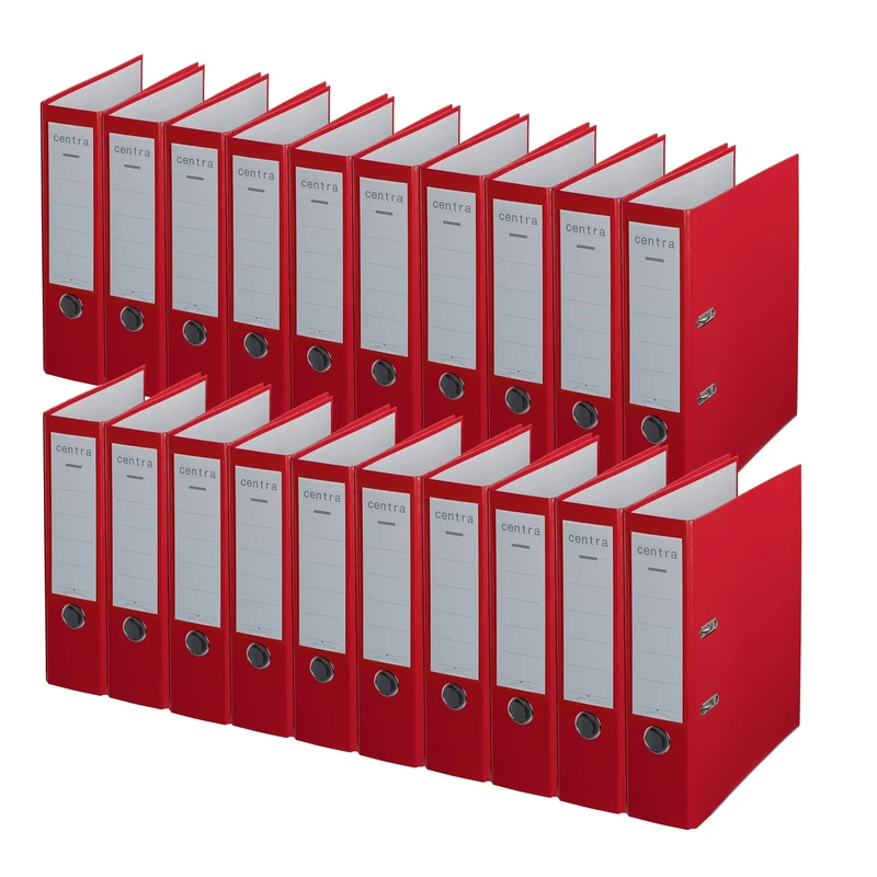 Centra Standard Folder (Grey Cardboard RC, Laminated with PP Film, A4, 8 cm Spine Width, Chromos) Red, Pack of 20