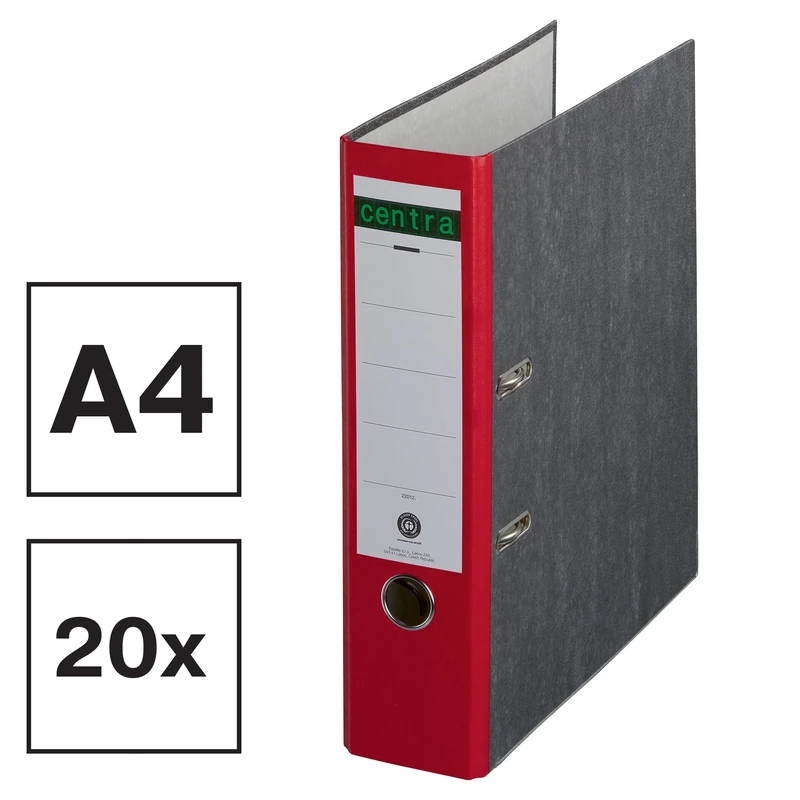 Centra Standard Binder, Cloudy Marble, Pack of 20, Recycled Blue Angel, LGA Certificate, A4, 8 cm Wide, up to 600 Sheets (80 g/m²), Edge Protection, Finger Hole, Red, 220123