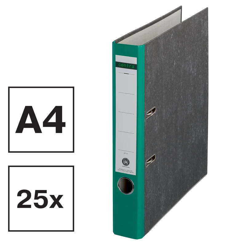 Centra Standard Binder, Cloudy Marble, Pack of 25, Recycled Blue Angel, LGA Certificate, A4, 5.2 cm Wide, up to 350 Sheets (80 g/m²), Edge Protection, Finger Hole, Green, 221124 - Image 1