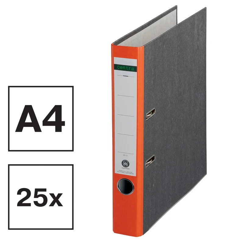 Centra Standard Binder, Cloudy Marble, Pack of 25, Recycled Blue Angel, LGA Certificate, A4, 5.2 cm Wide, up to 350 Sheets (80 g/m²), Edge Protection, Finger Hole, Orange, 221126