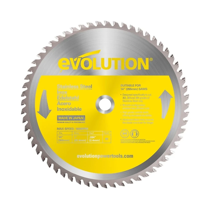 Evolution Power Tools 14BLADESS Stainless Steel Cutting Saw Blade, 14-Inch x 90-Tooth, Yellow