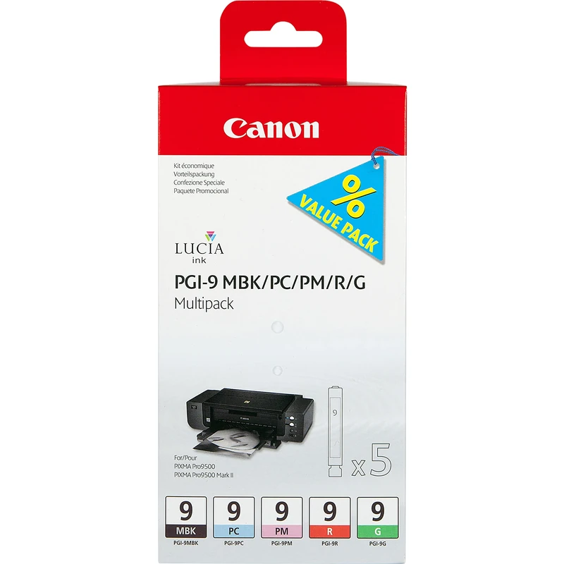 Canon PGI-9 M BKPCPMRG - 1033B013 - 1 x Red,1 x Green,1 x matte Black,1 x Photo Cyan,1 x Photo Magenta - Ink tank - For PIXMA Pro9500,Pro9500 Mark II