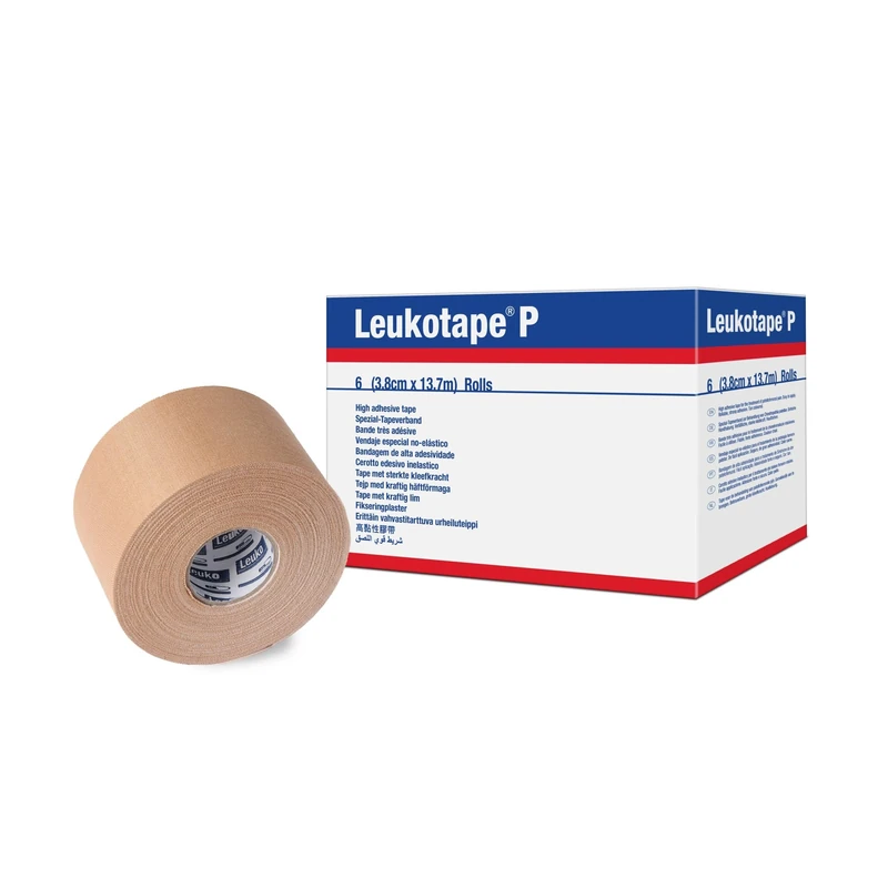 Leukotape P Rigid Medical Tape for Sprains and Injury Prevention, 3.8 cm x 13.7 m, Beige, 6 Rolls