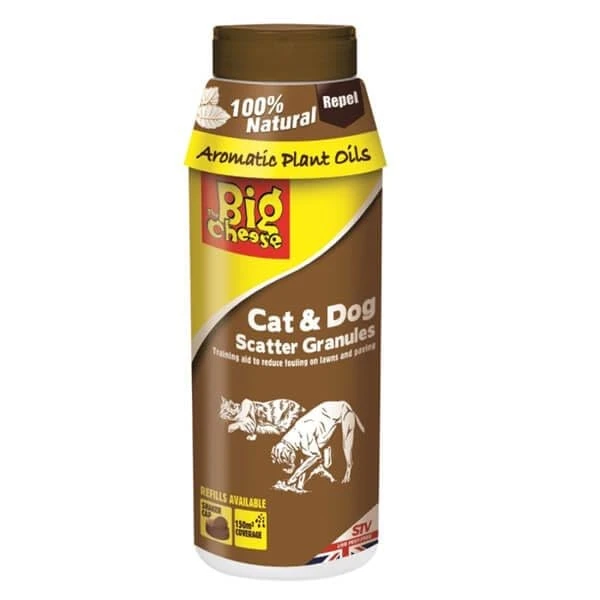 The Big Cheese Cat and Dog Scatter Granules - 450 g, Natural/Biodegradable Humane Treatment and Deterrent, Protection for Gardens and Covers 150 m2, Ready-to-Use, Grey