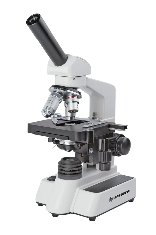 Bresser Microscope Erudit DLX 40x-600x with 360° rotatable monocular view, fine focusing drive and coaxial mechanical desk