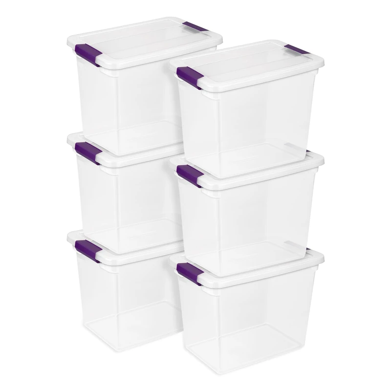 Sterilite 6-Pack 27 Quart ClearView Latch Box, Stackable Organizer Bins with Latching Lids - Clear Plastic Organization Containers for Closet, Bedroom, Shelving Units and Everyday Home Storage - Image 1