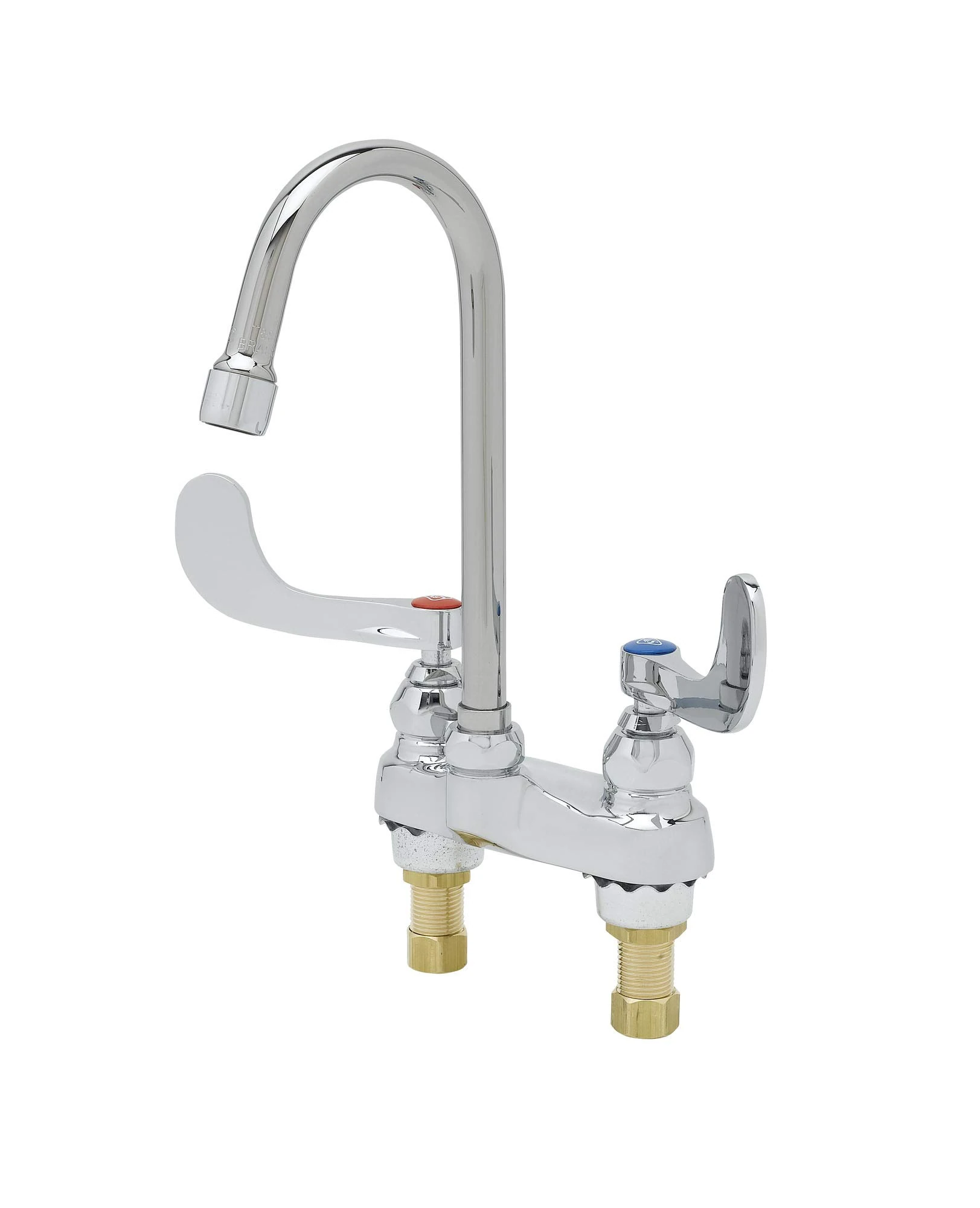 T&S Brass B-0892-01 Medical Faucet, Deck Mount, Rigid Gooseneck, Aerator, 4-Inch Wrist Action Handles