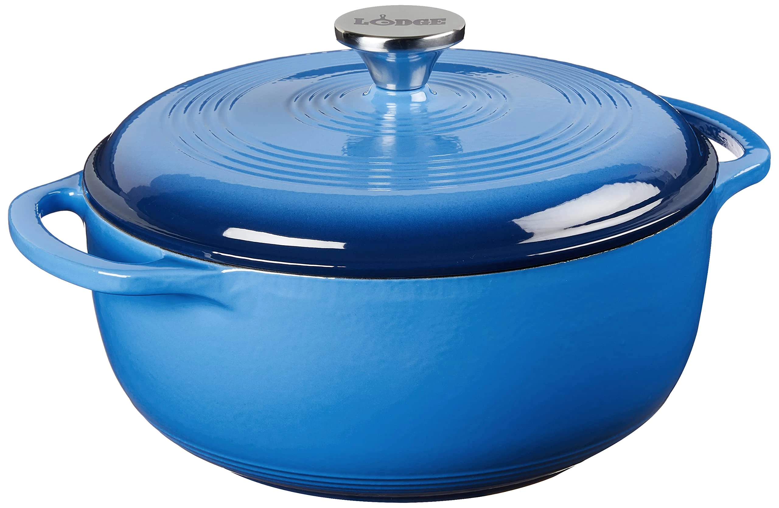 Lodge 4.5 Quart Enameled Cast Iron Dutch Oven. Blue Enamel Iron Dutch Oven (Carribbean Blue) - EC4D33